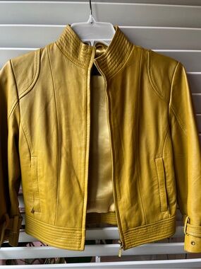 Arden B Mustard lamb Leather Moto Jacket